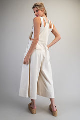 Oatmeal Embroidered Wide Leg Jumpsuit