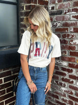 Cream Applique Patchwork Pray Tee