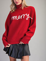 Red Merry Mock Neck Sweater