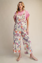 Ecru Floral Vintage Wash Overalls