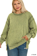 Curvy Acid Wash Exposed Seam Sweatshirt