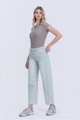 Crosbys's High Rise Strped Paint Spash Barrel Jeans