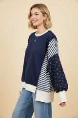 Navy Mixed Print Oversized Sweatshirt