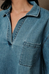 Oversized Collared Pullover Denim Top