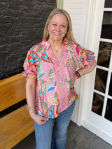 Pink Paisley Embroidered Top