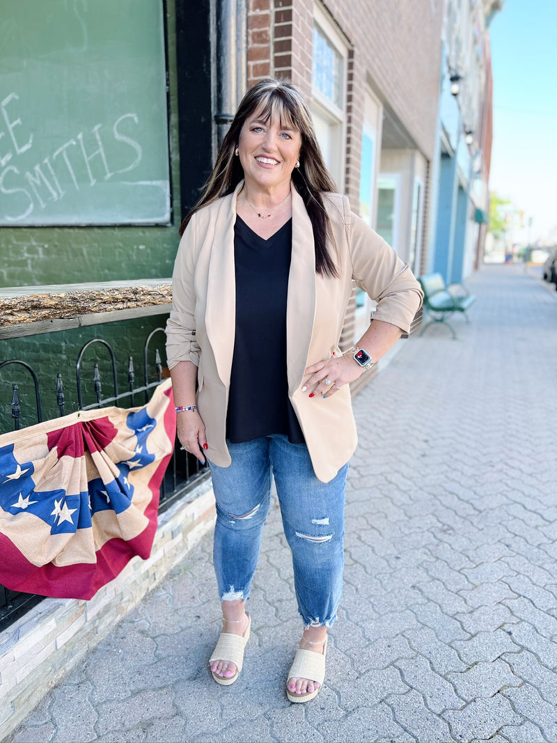Curvy Ruched Sleeve Blazer