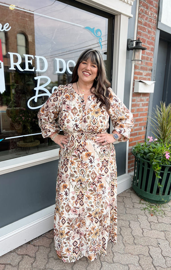 Curvy Long Sleeve Floral Maxi Dress