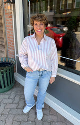 Blush Striped Collared V-Neck Top