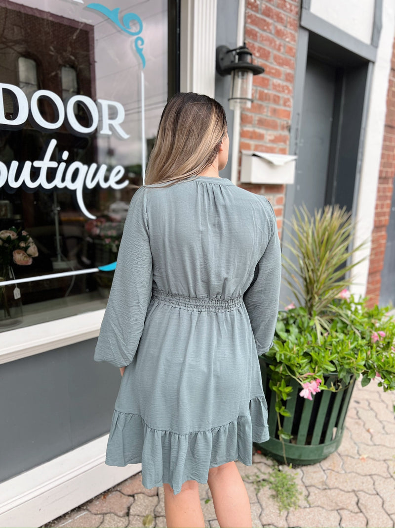 Long Sleeve Tiered Elastic Waist Dress