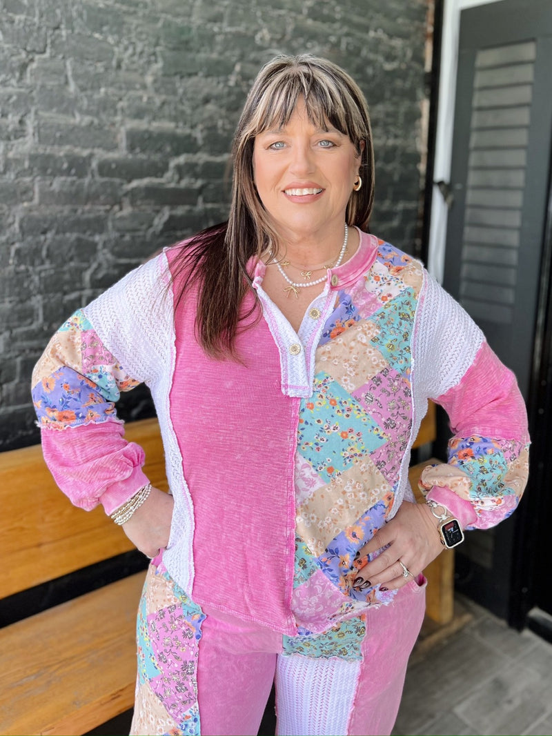 Pink Mineral Washed Floral Lounge Top