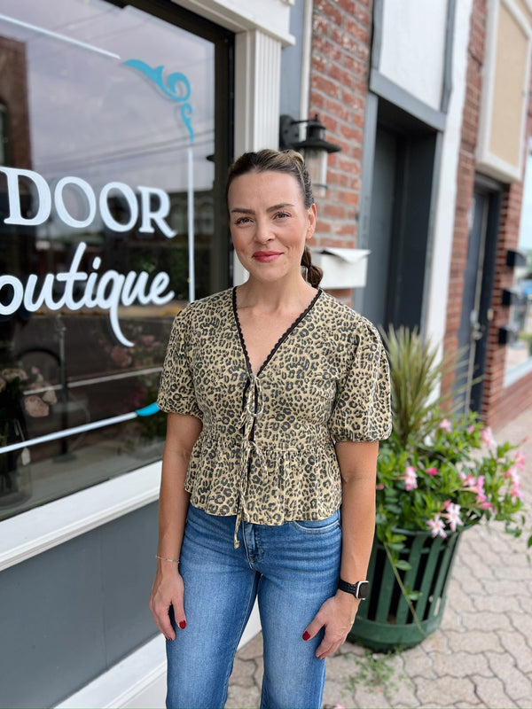 Leopard Printed Denim Shirt With Lace