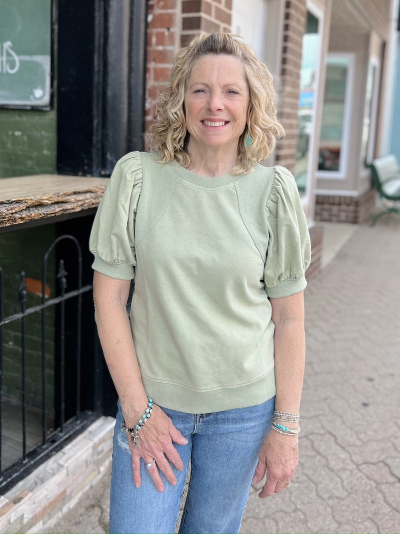 Sage Puff Short Sleeve Top
