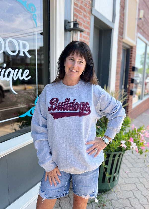 Gray Bulldog Maroon Stitched Logo Crewneck
