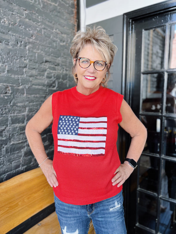 Red Sequin Flag Sweater Vest