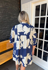 Curvy Navy Floral Tiered Babydoll Dress