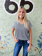 Navy striped V- Neck Top