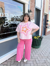 Blush Tee with Star Design Patches