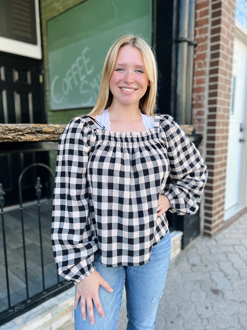 Black/Mocha Gingham Top