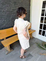 Ivory Button Down Ruffle Detail Dress