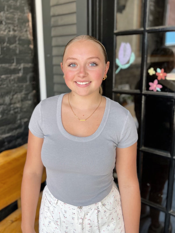 Ribbed Round Neck Short Sleeve Top