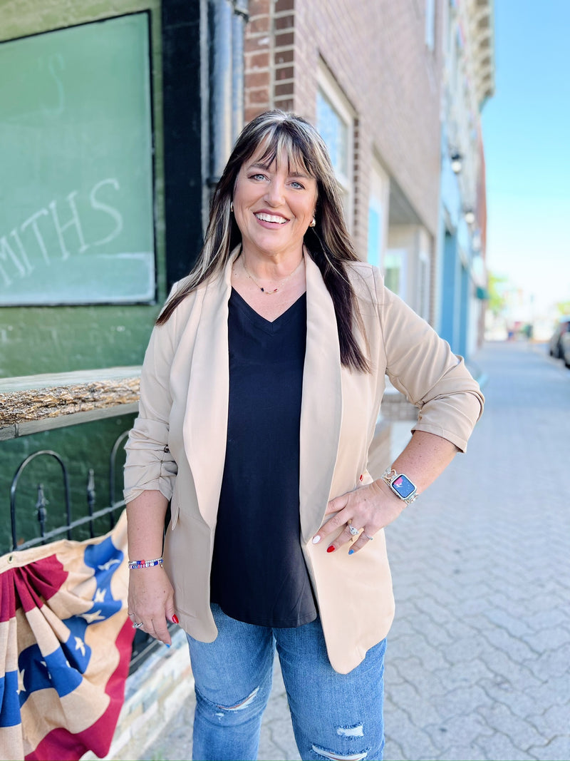 Curvy Ruched Sleeve Blazer