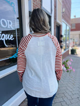 Cream and Rust Oversized Striped Floral Pullover