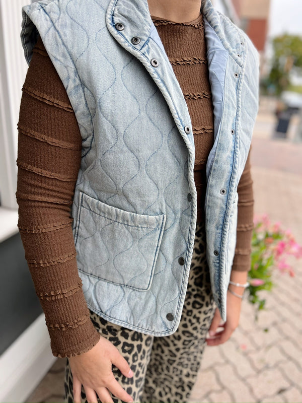 Denim Button Down Quilted Vest
