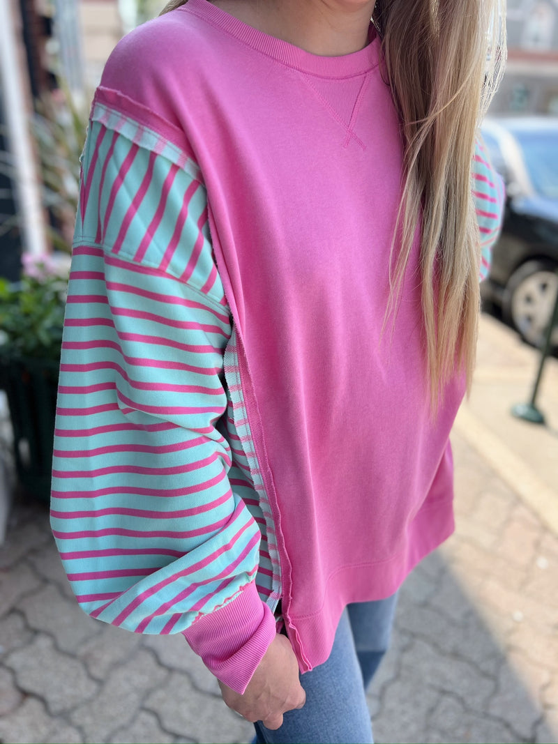 Oversized Striped Casual Striped Crewneck