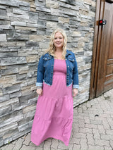 Curvy Square Neck Ruffled Sleeve Tiered Maxi Dress