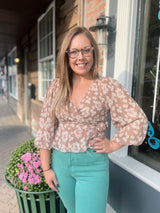 Mocha Floral Surplice Top