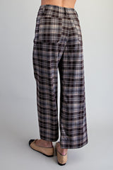 Plaid Patch Pocket Wide Leg Pants