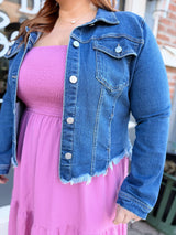 Curvy Irregular Fray Hemmed Jacket