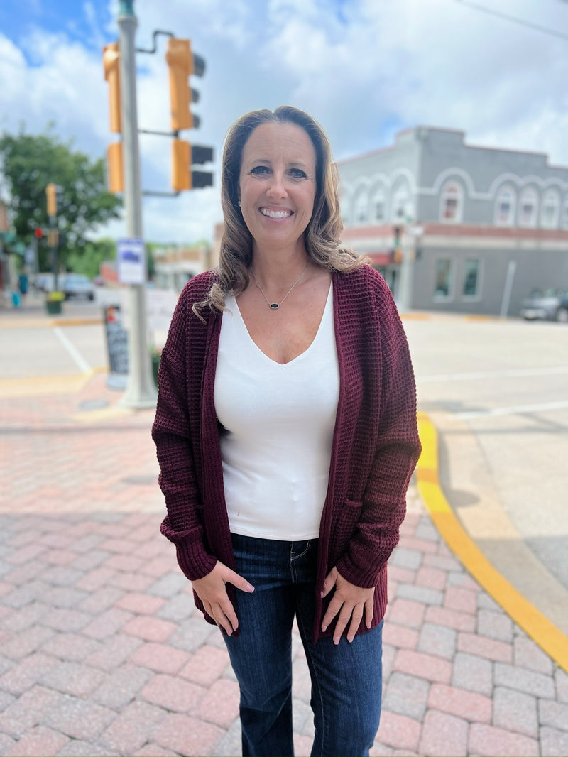 Basic Waffleknit Pocket Cardigan