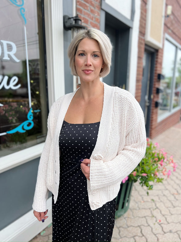 Chunky Knit Flower Button Up Cardigan