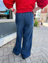 Leopard Red Trim Drawstring Waist Jeans