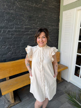 Ivory Button Down Ruffle Detail Dress