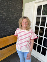 Striped Embroidered Round Neck Top