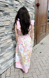 Pink Gingham Printed Tied Dress