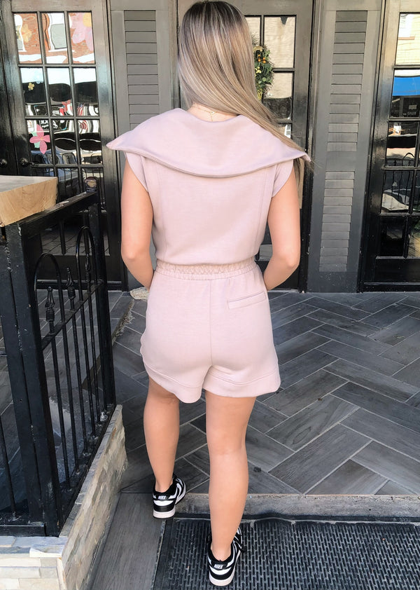 Light Mocha Sleeveless Scuba Romper