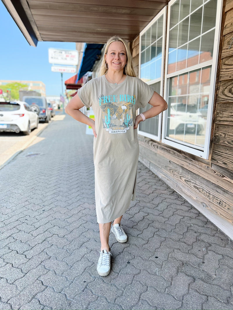 Mocha Free Bird America Tee Dress