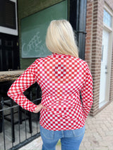 Red Sheer Checkered Top