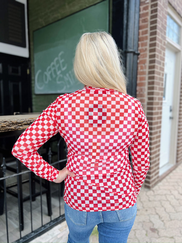 Red Sheer Checkered Top