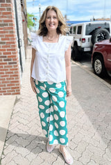 White Scallop Edge Button Down Top