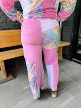 Pink Mineral Washed Floral WaveKnit Wide Leg Pants