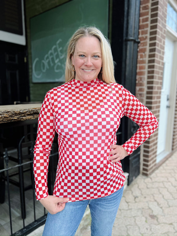 Red Sheer Checkered Top