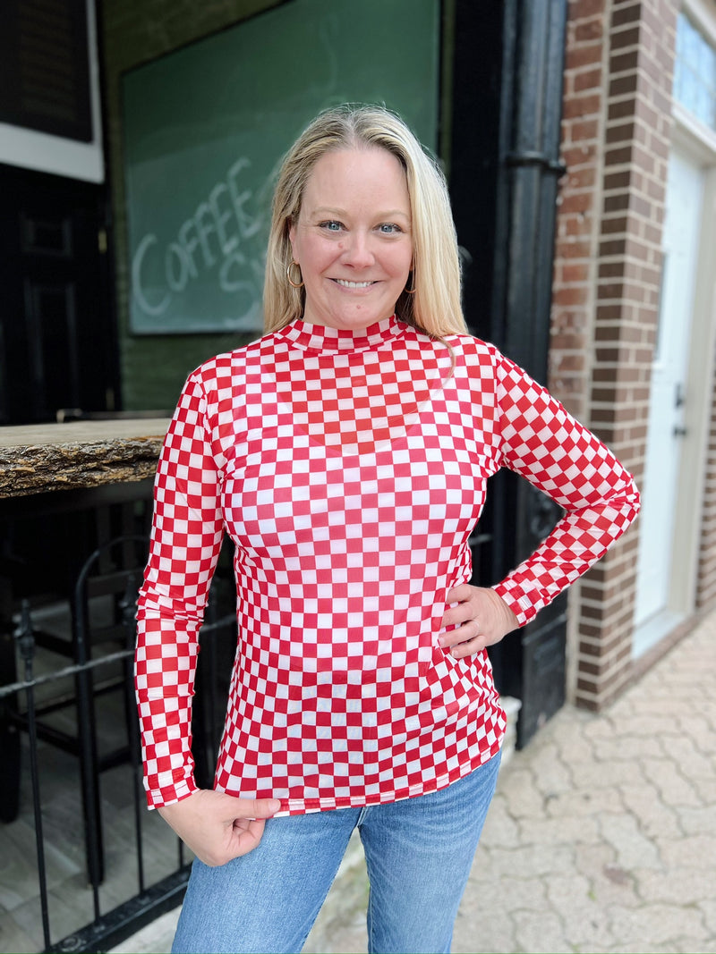 Red Sheer Checkered Top