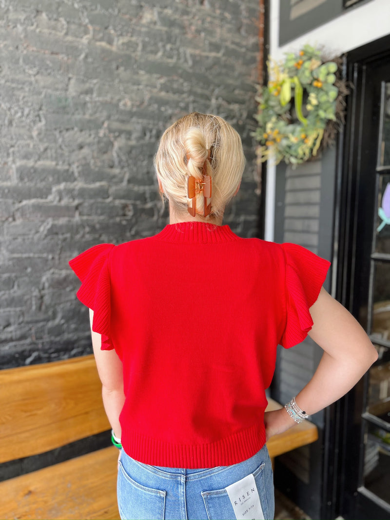 Ruffled Cap Sleeve Sweater Top
