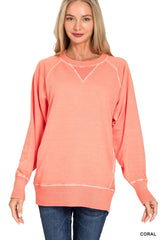 Ribbed Hem Pullover Crewneck