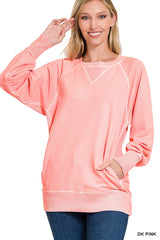 Ribbed Hem Pullover Crewneck