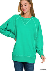 Ribbed Hem Pullover Crewneck